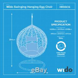 Black Hanging Swinging Egg Chair Garden Rattan Furniture Outdoor Seat Wido