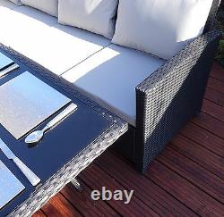 Black Rattan Corner Garden Sofa Furniture Set Dining Table Stools FREE COVER