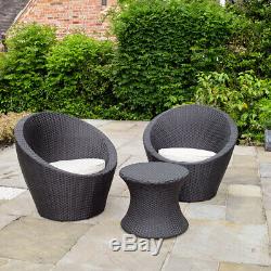 Black Rattan Effect Table &2 Egg Chairs Outdoor Garden Furniture Bistro Set Wido