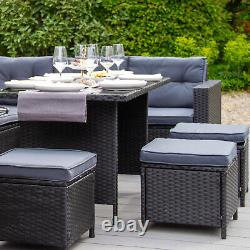 Black Rattan Garden Corner Furniture Set Outdoor 9 Seater Sofa Table Stool Patio
