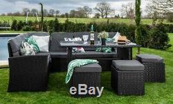 Black Rattan Garden Corner Sofa Outdoor Dining Table Furniture Set