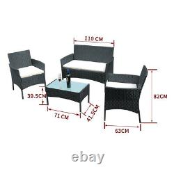 Black Rattan Garden Furniture 4 piece Set Chair Sofa Table Waterpool Patio