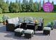 Black Rattan Garden Furniture 9 Seater Sofa Set Dining Table + Free Cover