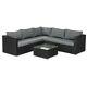 Black Rattan Garden Furniture Corner Sofa Set With Grey Cushions Patio Outdoor