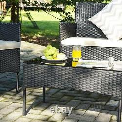 Black Rattan Garden Furniture Set 4 Piece Chairs Sofa Table Outdoor Patio Set UK
