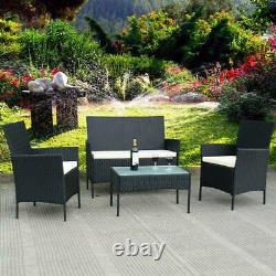 Black Rattan Garden Furniture Set 4 Piece Chairs Sofa Table Outdoor Patio Set UK