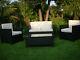 Black Rattan Garden Wicker Outdoor Conservatory Furniture Table And Chairs Set