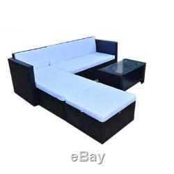 Black Rattan Outdoor Garden Corner Sofa Set Lounger Table Patio Furniture 5 Seat