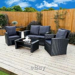 Black Rattan Weave Garden Furniture Sofa Armchair Chair Table Set FREE COVER