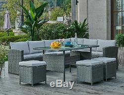 Black or Grey Corner Group Sofa Set with Stools PE Rattan Garden Patio Furniture