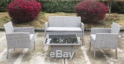 Boston Sofa Set with Height Adjustable Table Grey Rattan Weave Garden Furniture