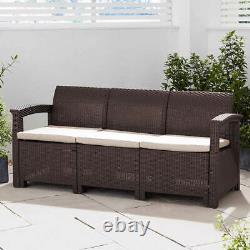 Brown 3-Seater Rattan Style Sofa Lounger Cushion Outdoor Garden Patio Furniture