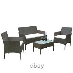 Brown 4 Pieces Patio Rattan Wicker Garden Furniture Set Table Sofa with Cushion