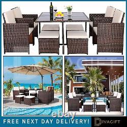 Brown 8 Seater Rattan Garden Furniture Outdoor Dining Sofa Table & Chairs Set Uk