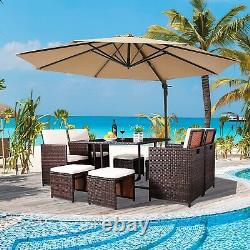 Brown 8 Seater Rattan Garden Furniture Outdoor Dining Sofa Table & Chairs Set Uk