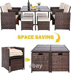 Brown 8 Seater Rattan Garden Furniture Outdoor Dining Sofa Table & Chairs Set Uk