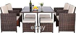 Brown 8 Seater Rattan Garden Furniture Outdoor Dining Sofa Table & Chairs Set Uk