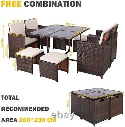 Brown 8 Seater Rattan Garden Furniture Outdoor Dining Sofa Table & Chairs Set Uk