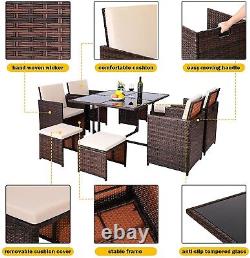 Brown 8 Seater Rattan Garden Furniture Outdoor Dining Sofa Table & Chairs Set Uk