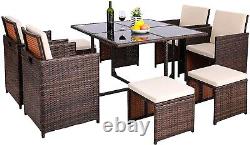 Brown 8 Seater Rattan Garden Furniture Outdoor Dining Sofa Table & Chairs Set Uk