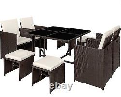 Brown 8 Seater Rattan Garden Furniture Outdoor Dining Sofa Table & Chairs Set Uk