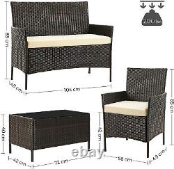 Brown Garden Rattan Set Outdoor Patio Furniture Bench Sofa + 2 Chairs + Table