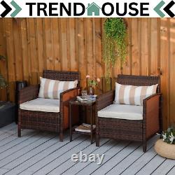 Brown Outdoor Rattan Furniture Sofa Set Garden Patio Armchairs Table Cushion Set