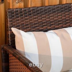 Brown Outdoor Rattan Furniture Sofa Set Garden Patio Armchairs Table Cushion Set