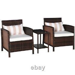 Brown Outdoor Rattan Furniture Sofa Set Garden Patio Armchairs Table Cushion Set