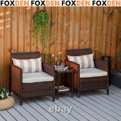 Brown Outdoor Rattan Sofa Set Garden Patio Armchairs Coffee Side Table Cushion