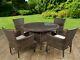 Brown Rattan Dining Set 5 Pc 4 Seat Outdoor Patio Garden Table Chairs Furniture