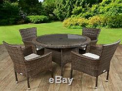 Brown Rattan Dining Set 5 PC 4 Seat Outdoor Patio Garden Table Chairs Furniture