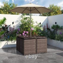 Brown Rattan Garden Dining Set 4 Seater with Table and Parasol