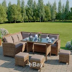 Brown Rattan Garden Furniture 9 Seater Sofa Set Dining Patio Table Free Cover