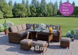 Brown Rattan Garden Furniture 9 Seater Sofa Set Dining Patio Table Free Cover