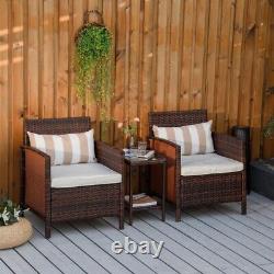 Brown Rattan Patio Furniture Set Conversation 2 Chair Table Garden Outdoor Porch