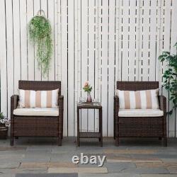 Brown Rattan Patio Furniture Set Conversation 2 Chair Table Garden Outdoor Porch