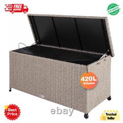 CASARIA Garden Furniture Storage Box Rattan Storage Box With Lid 400L Cream