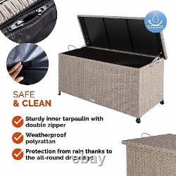 CASARIA Garden Furniture Storage Box Rattan Storage Box With Lid 400L Cream