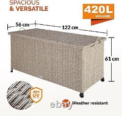 CASARIA Garden Furniture Storage Box Rattan Storage Box With Lid 400L Cream