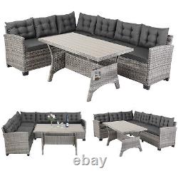 CASARIA Lisbon Polyrattan Garden Corner Dining Furniture Set WPC Table Grey