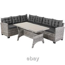 CASARIA Lisbon Polyrattan Garden Corner Dining Furniture Set WPC Table Grey