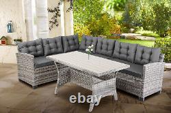 CASARIA Lisbon Polyrattan Garden Corner Dining Furniture Set WPC Table Grey