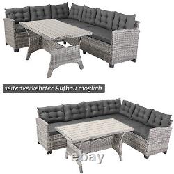 CASARIA Lisbon Polyrattan Garden Corner Dining Furniture Set WPC Table Grey