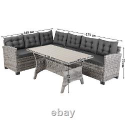 CASARIA Lisbon Polyrattan Garden Corner Dining Furniture Set WPC Table Grey