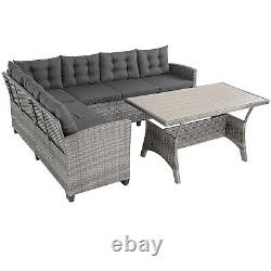 CASARIA Lisbon Polyrattan Garden Corner Dining Furniture Set WPC Table Grey