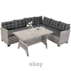 CASARIA Lisbon Polyrattan Garden Corner Dining Furniture Set WPC Table Grey