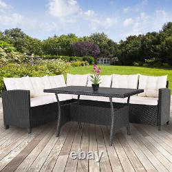 CASARIA Lisbon Polyrattan Garden Corner Sofa Dining Furniture Black withWPC Table