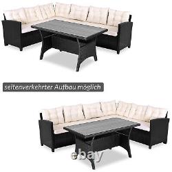 CASARIA Lisbon Polyrattan Garden Corner Sofa Dining Furniture Black withWPC Table