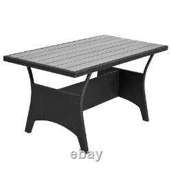 CASARIA Lisbon Polyrattan Garden Corner Sofa Dining Furniture Black withWPC Table